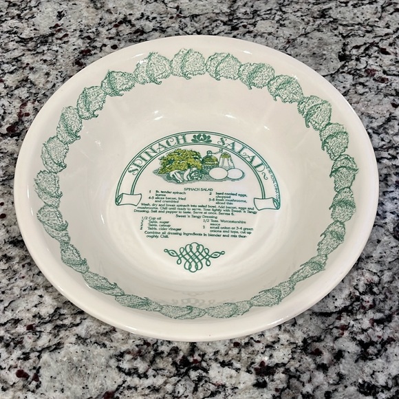 Vintage Garden Classics spinach salad serving bowl. Has recipe inside the bowl. - Picture 1 of 5